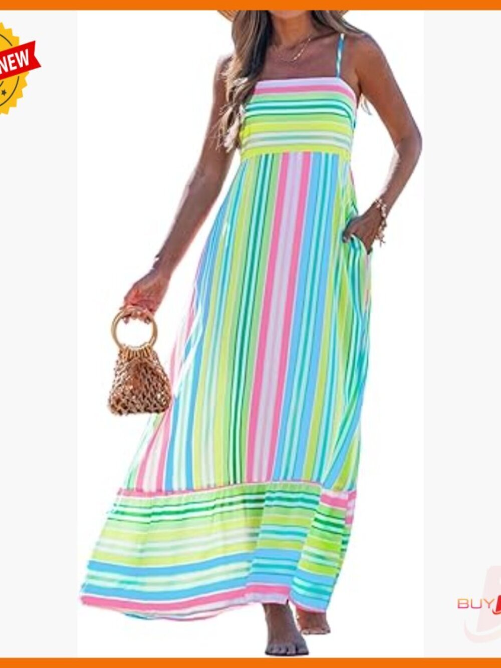 Summer Maxi Dress Spaghetti Strap A-Line Flowy Casual Beach Dress